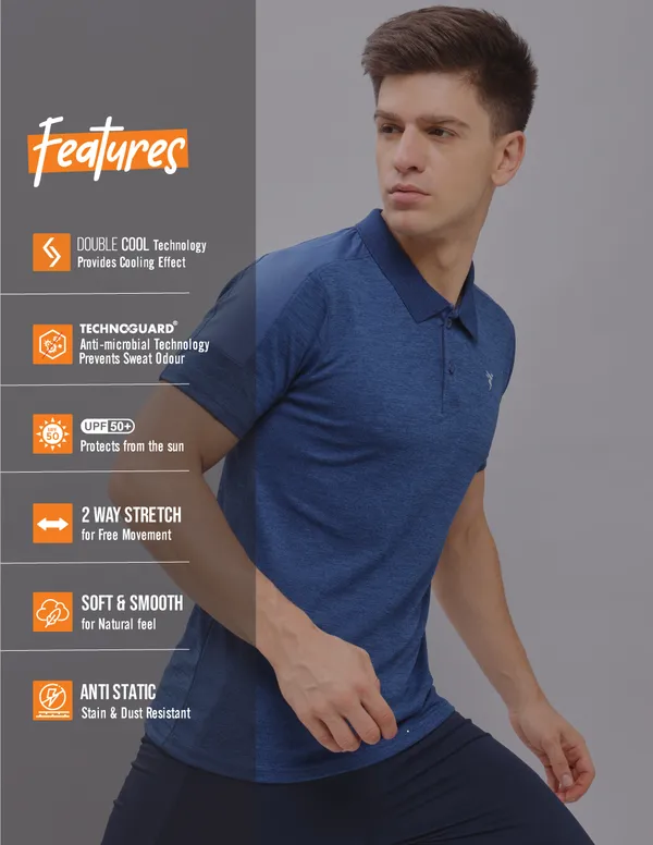 Men Melange Slim Fit Polo T-shirt with DOUBLE COOL - Image 5