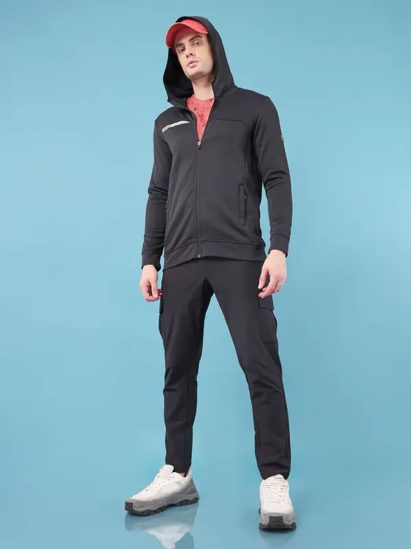 Men Solid Slim Fit Hooded Jacket with TECHNO DRY - Image 4