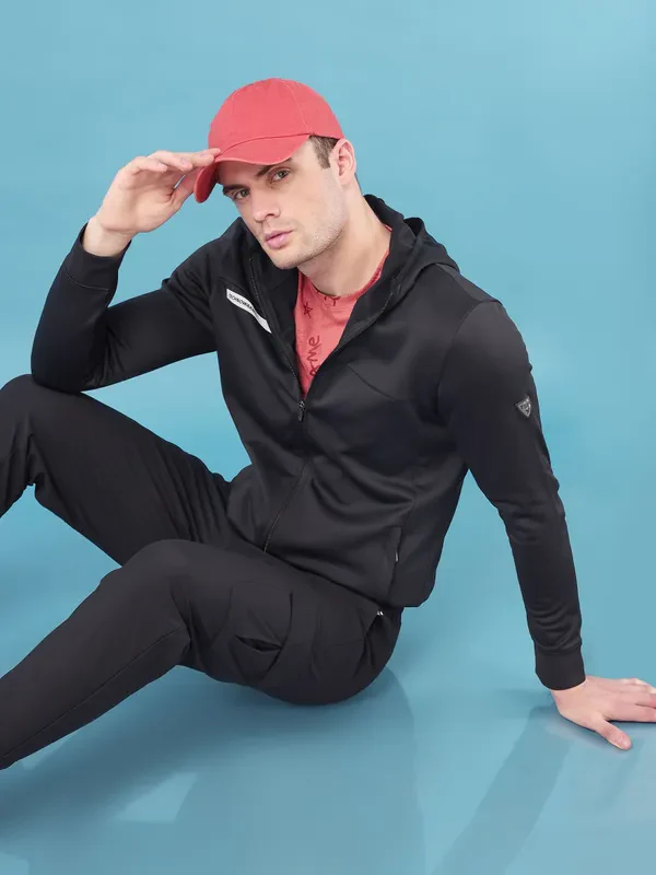 Men Solid Slim Fit Hooded Jacket with TECHNO DRY - Image 6