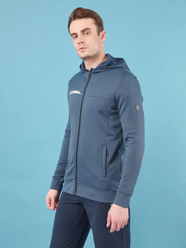 Men Solid Slim Fit Hooded Jacket with TECHNO DRY - Image 3