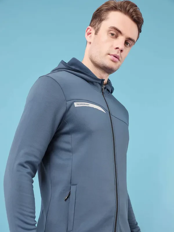 Men Solid Slim Fit Hooded Jacket with TECHNO DRY - Image 5