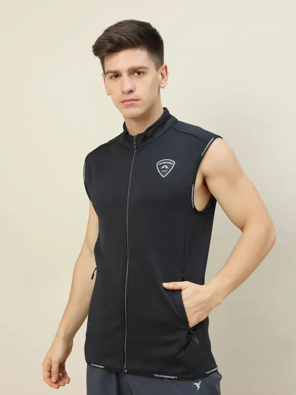 Men Solid Slim Fit Mock Neck Jacket with TECHNOLITE