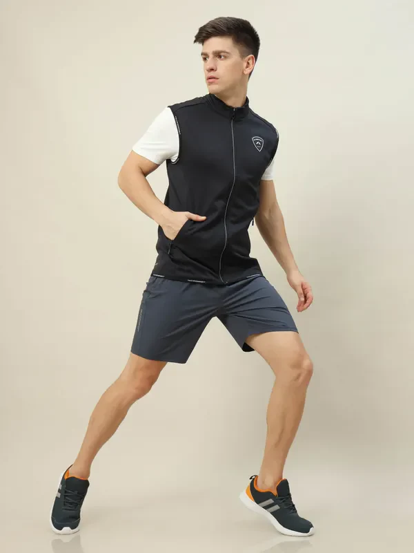 Men Solid Slim Fit Mock Neck Jacket with TECHNOLITE - Image 3