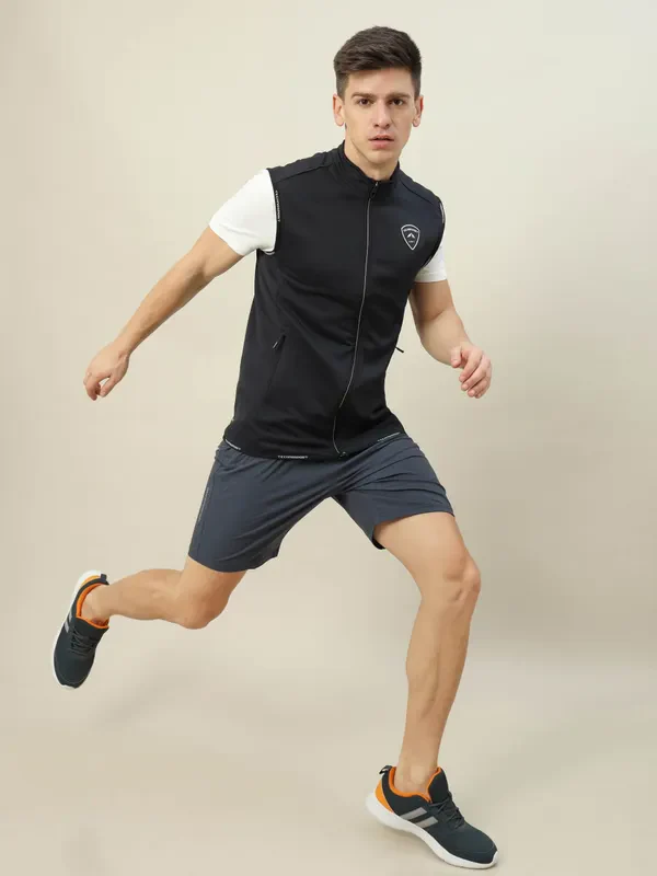 Men Solid Slim Fit Mock Neck Jacket with TECHNOLITE - Image 4