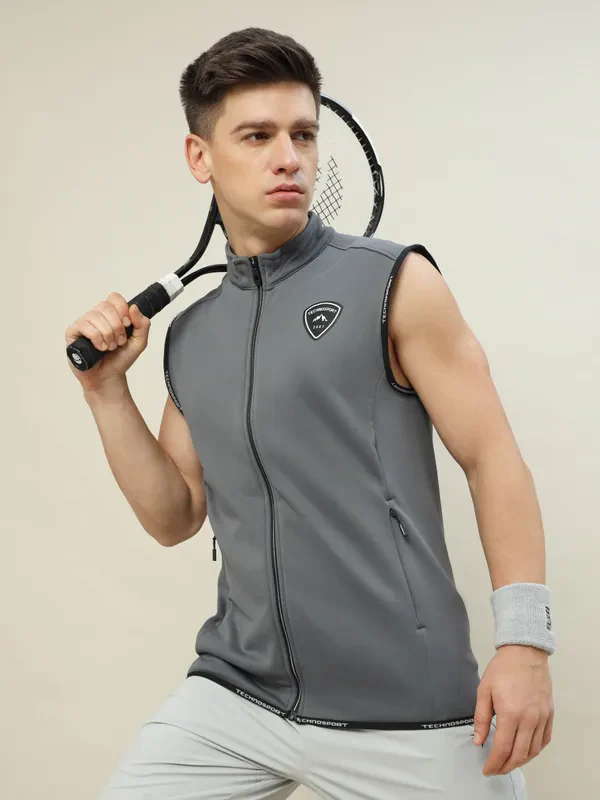 Men Solid Slim Fit Mock Neck Jacket with TECHNOLITE - Image 2
