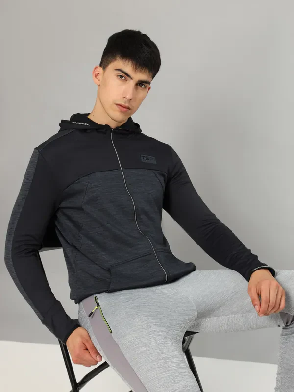 Men Melange Slim Fit Hooded Jacket with TECHNOLITE - Image 2