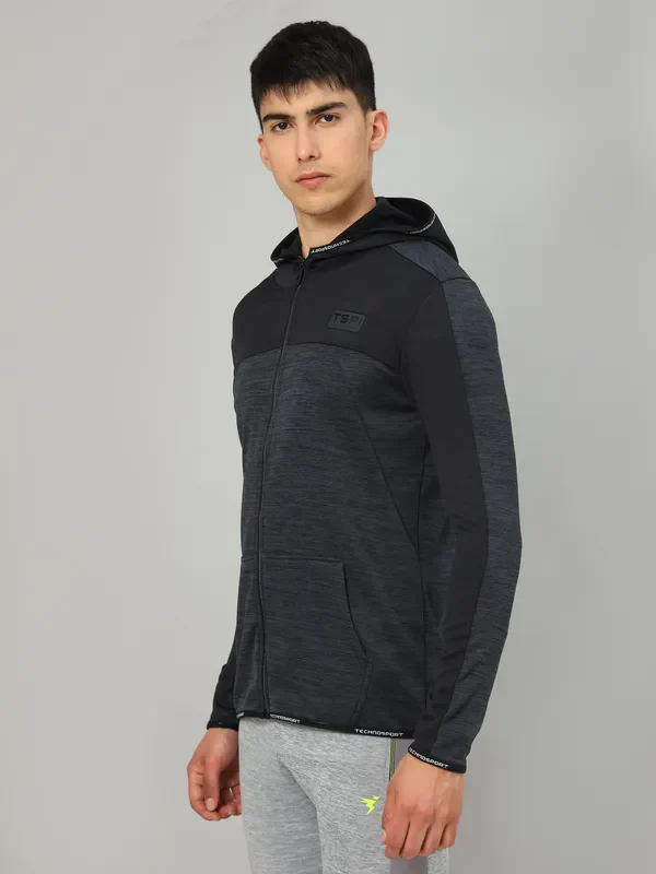 Men Melange Slim Fit Hooded Jacket with TECHNOLITE - Image 4