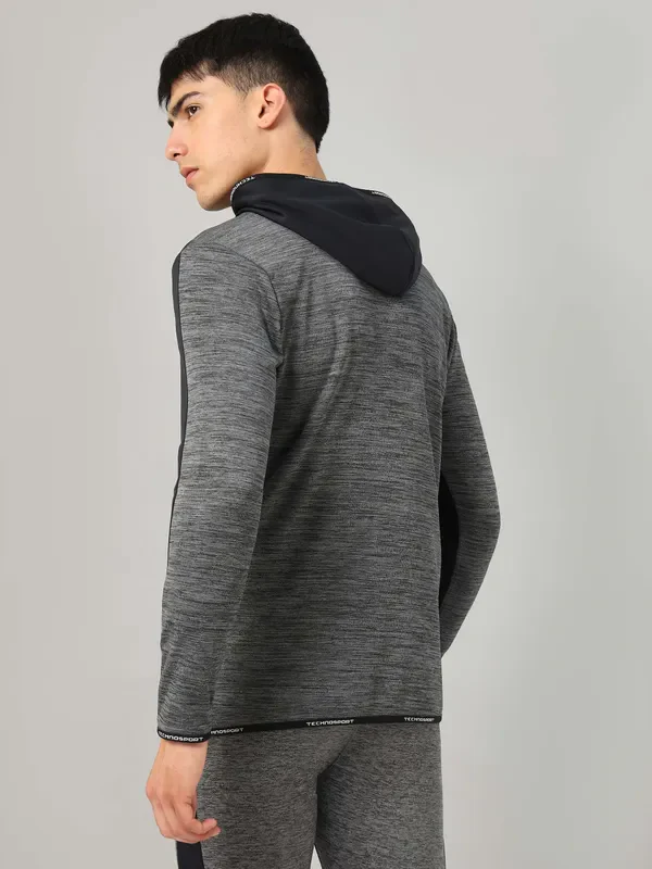 Men Melange Slim Fit Hooded Jacket with TECHNOLITE - Image 3