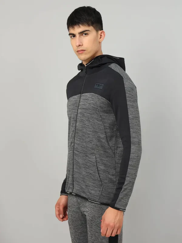 Men Melange Slim Fit Hooded Jacket with TECHNOLITE - Image 4