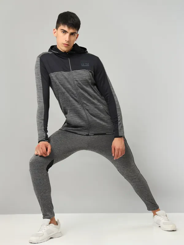 Men Melange Slim Fit Hooded Jacket with TECHNOLITE - Image 5