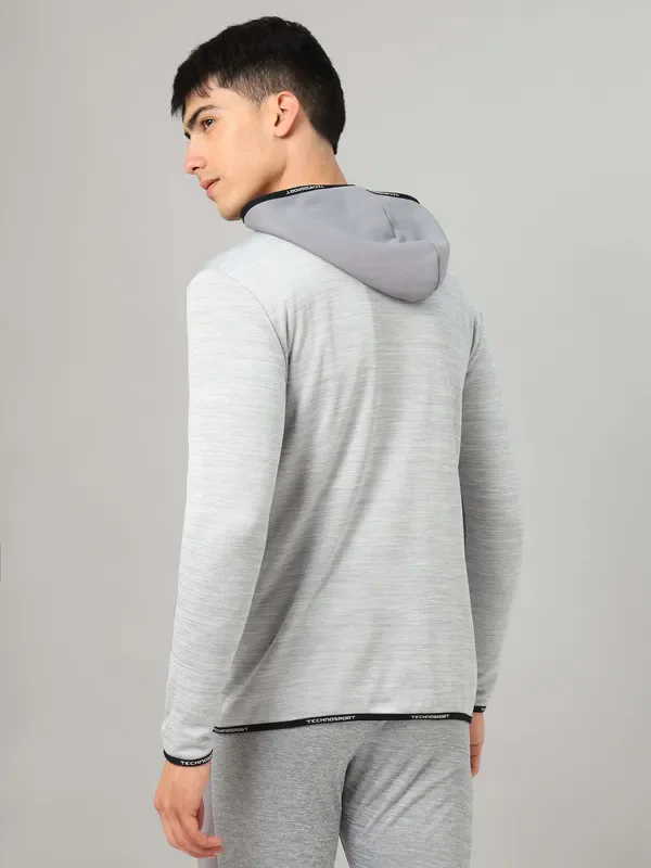 Men Melange Slim Fit Hooded Jacket with TECHNOLITE - Image 2