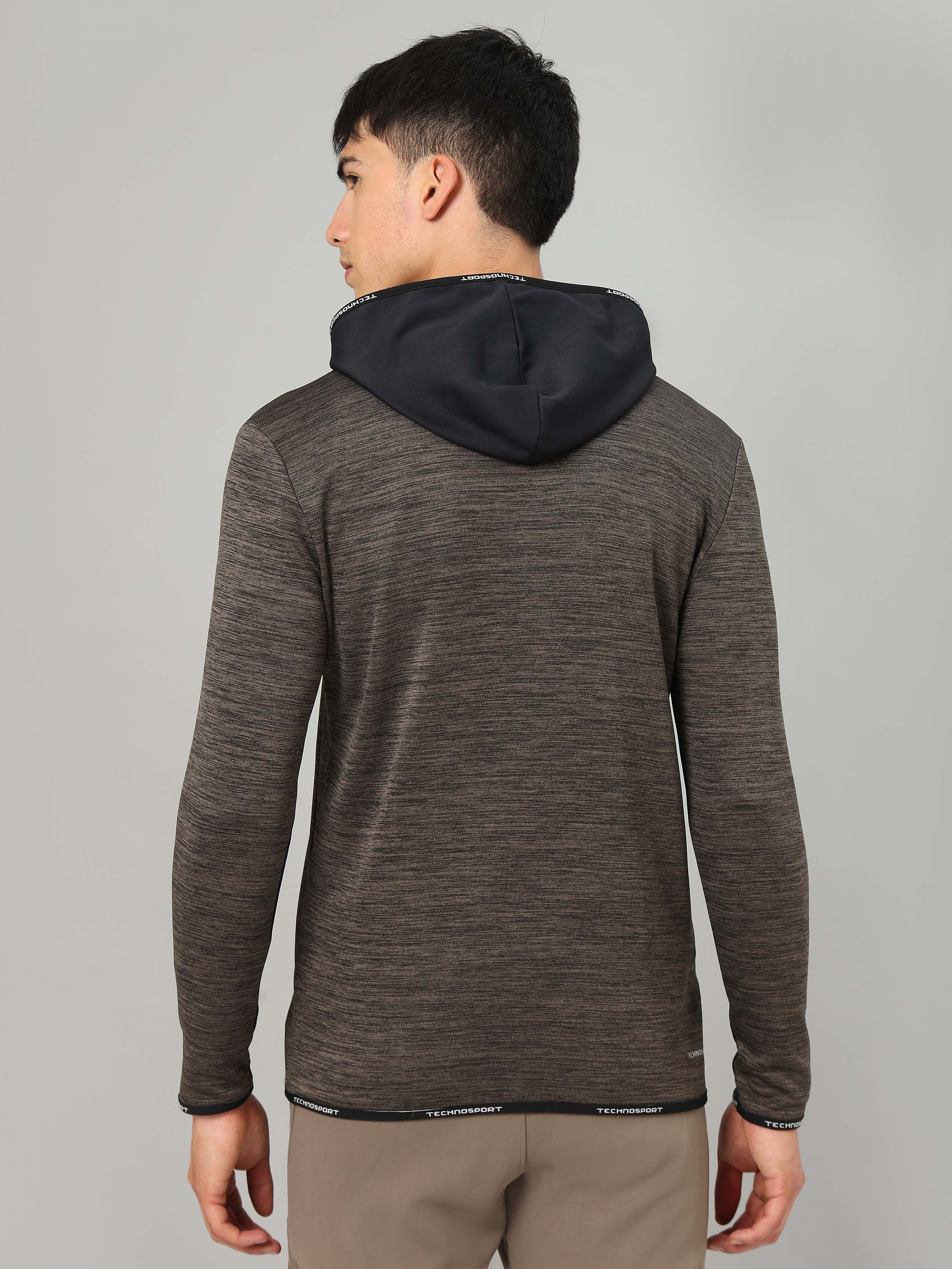 Men Melange Slim Fit Hooded Jacket with TECHNOLITE - Image 3