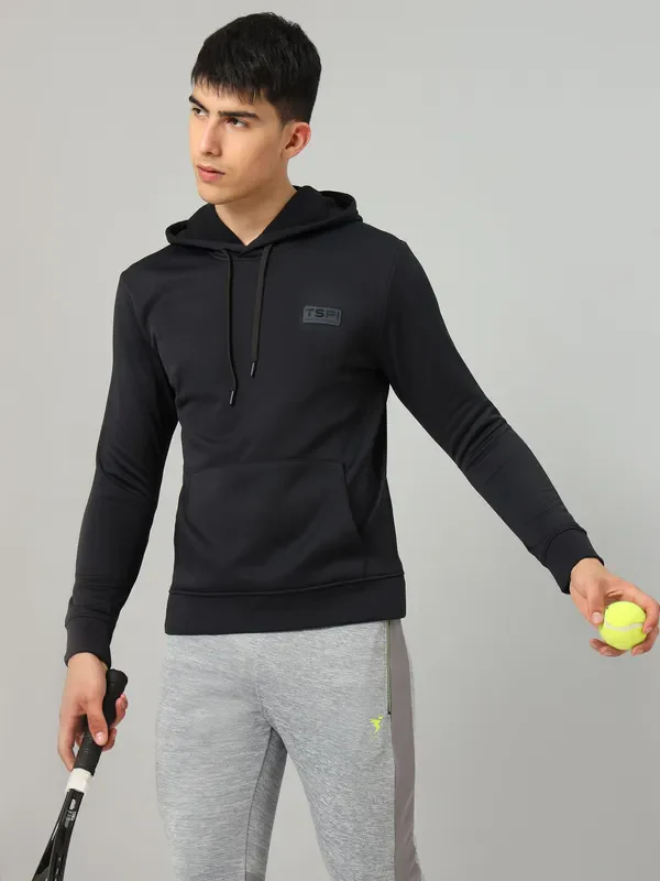Men Solid Slim Fit Hooded Sweatshirt  with TECHNO DRY - Image 6