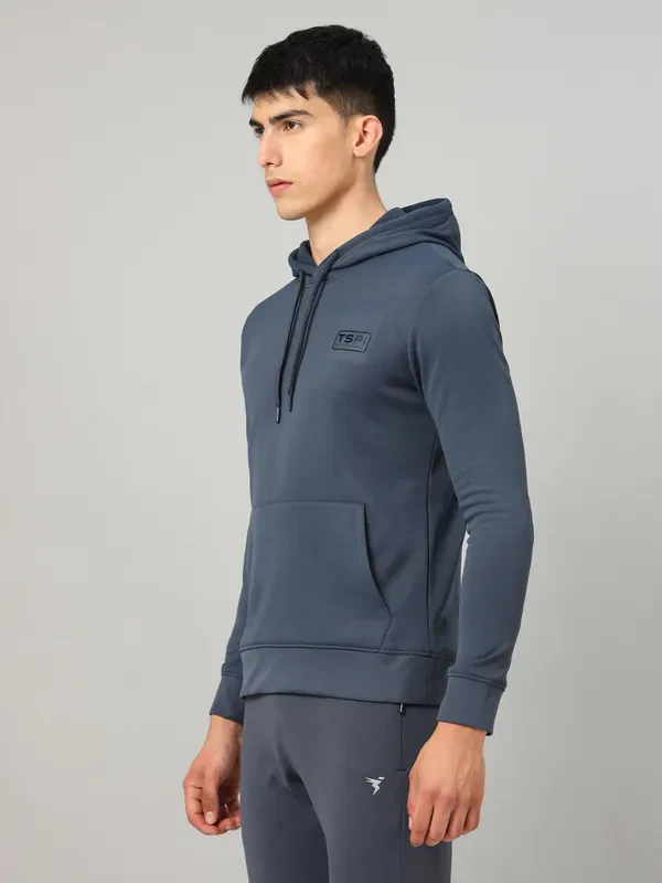 Men Solid Slim Fit Hooded Sweatshirt  with TECHNO DRY - Image 3