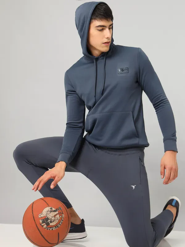 Men Solid Slim Fit Hooded Sweatshirt  with TECHNO DRY - Image 4