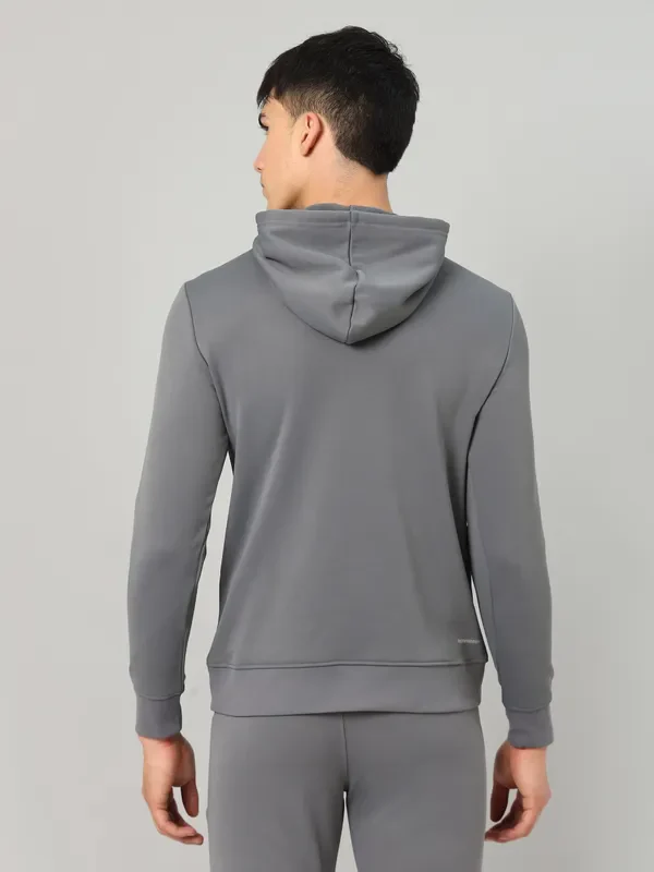 Men Solid Slim Fit Hooded Sweatshirt  with TECHNO DRY - Image 3