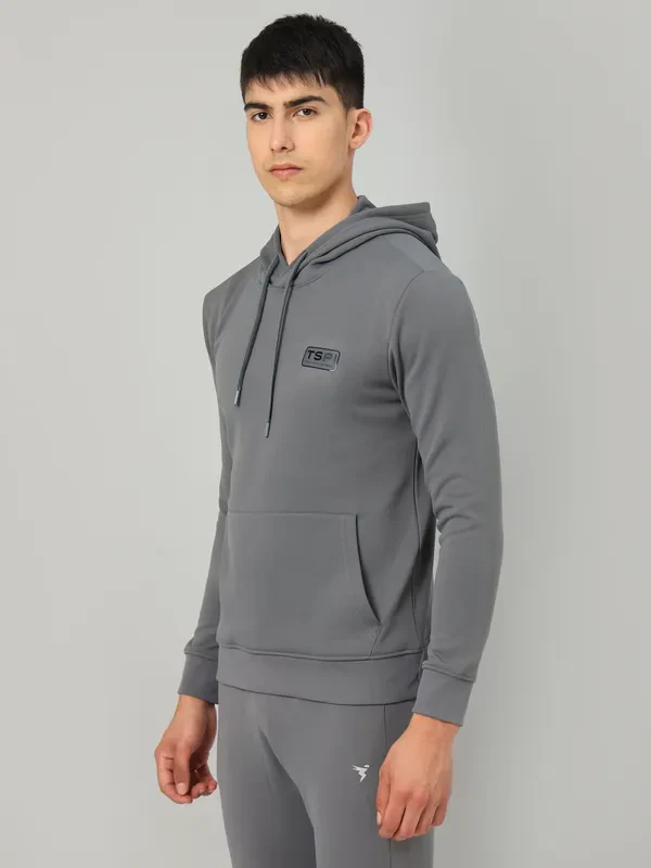 Men Solid Slim Fit Hooded Sweatshirt  with TECHNO DRY - Image 4
