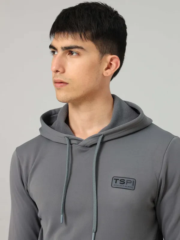 Men Solid Slim Fit Hooded Sweatshirt  with TECHNO DRY - Image 6