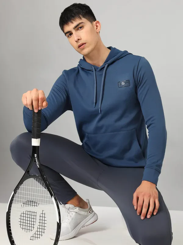 Men Solid Slim Fit Hooded Sweatshirt  with TECHNO DRY - Image 6