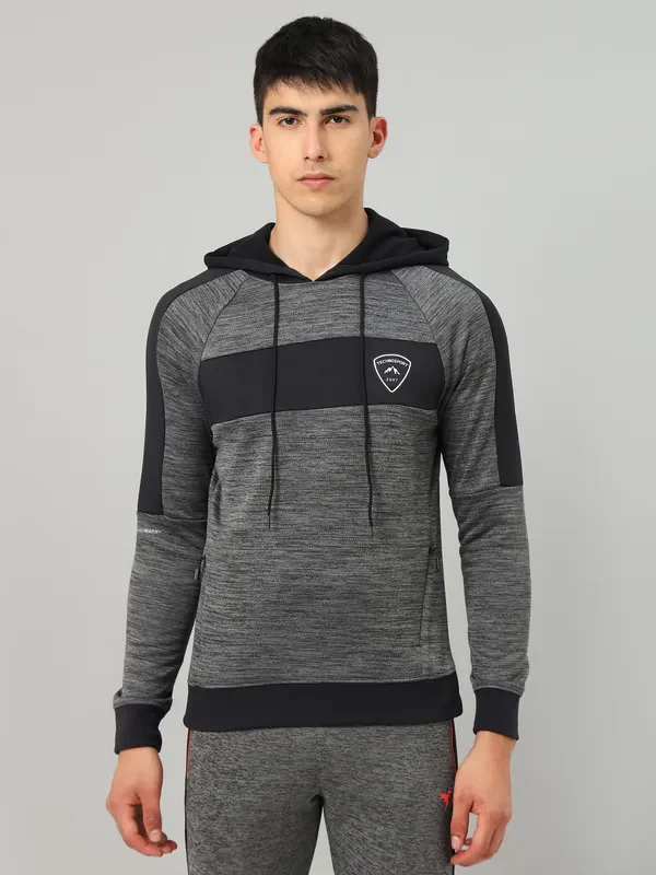 Men Melange Slim Fit Hooded sweatshirt with TECHNO GUARD - Image 3