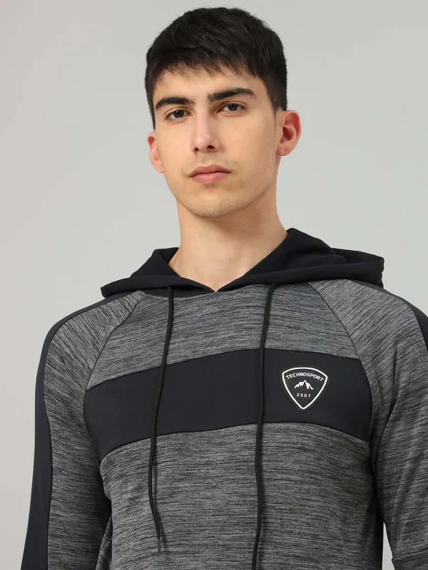 Men Melange Slim Fit Hooded sweatshirt with TECHNO GUARD - Image 6