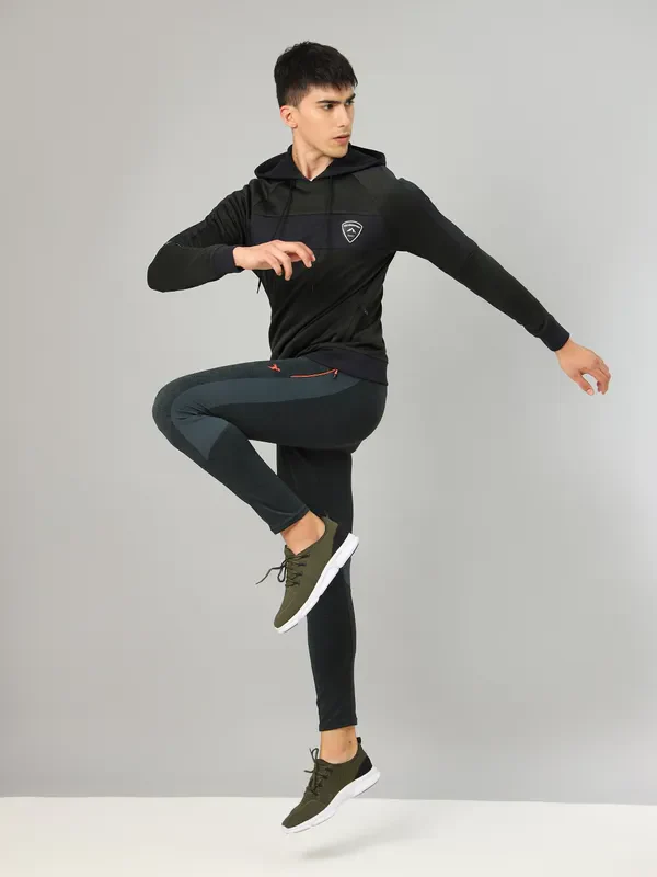 Men Melange Slim Fit Hooded sweatshirt with TECHNO GUARD - Image 2