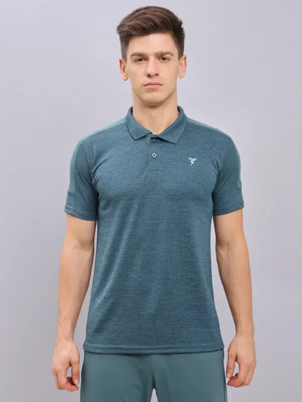 Men Melange Slim Fit Polo T-shirt with DOUBLE COOL - Image 3