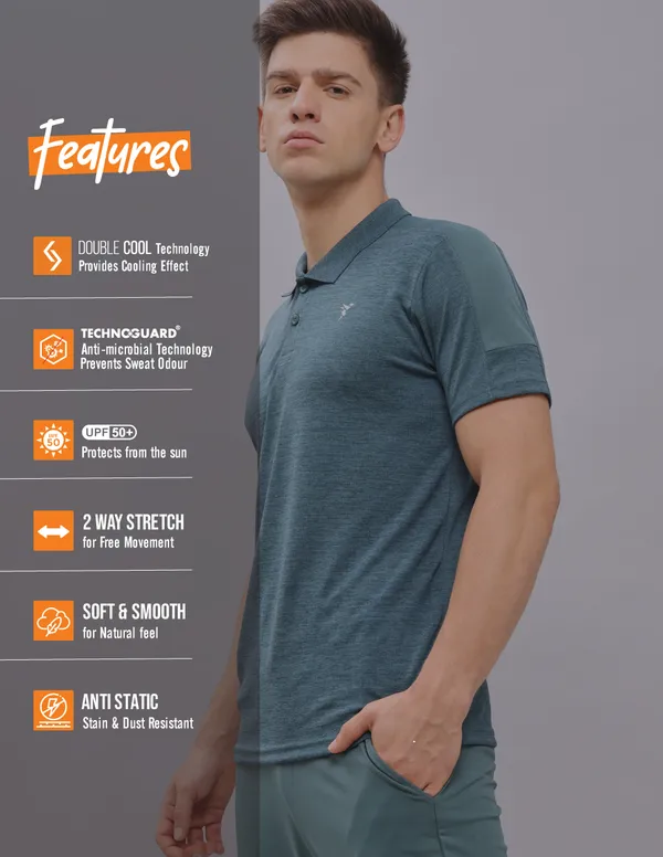 Men Melange Slim Fit Polo T-shirt with DOUBLE COOL - Image 6
