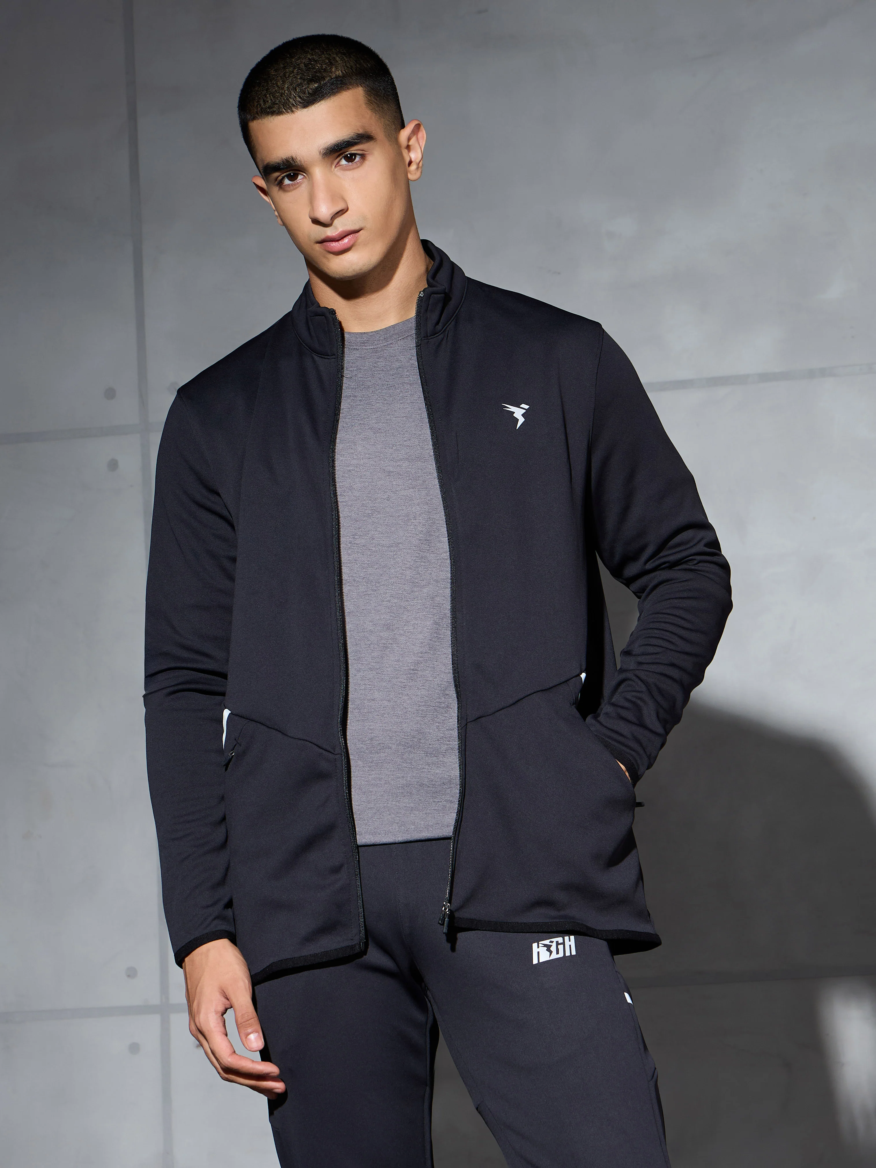 Men Solid Slim Fit Mock Neck Jacket with ELASTO PLUS