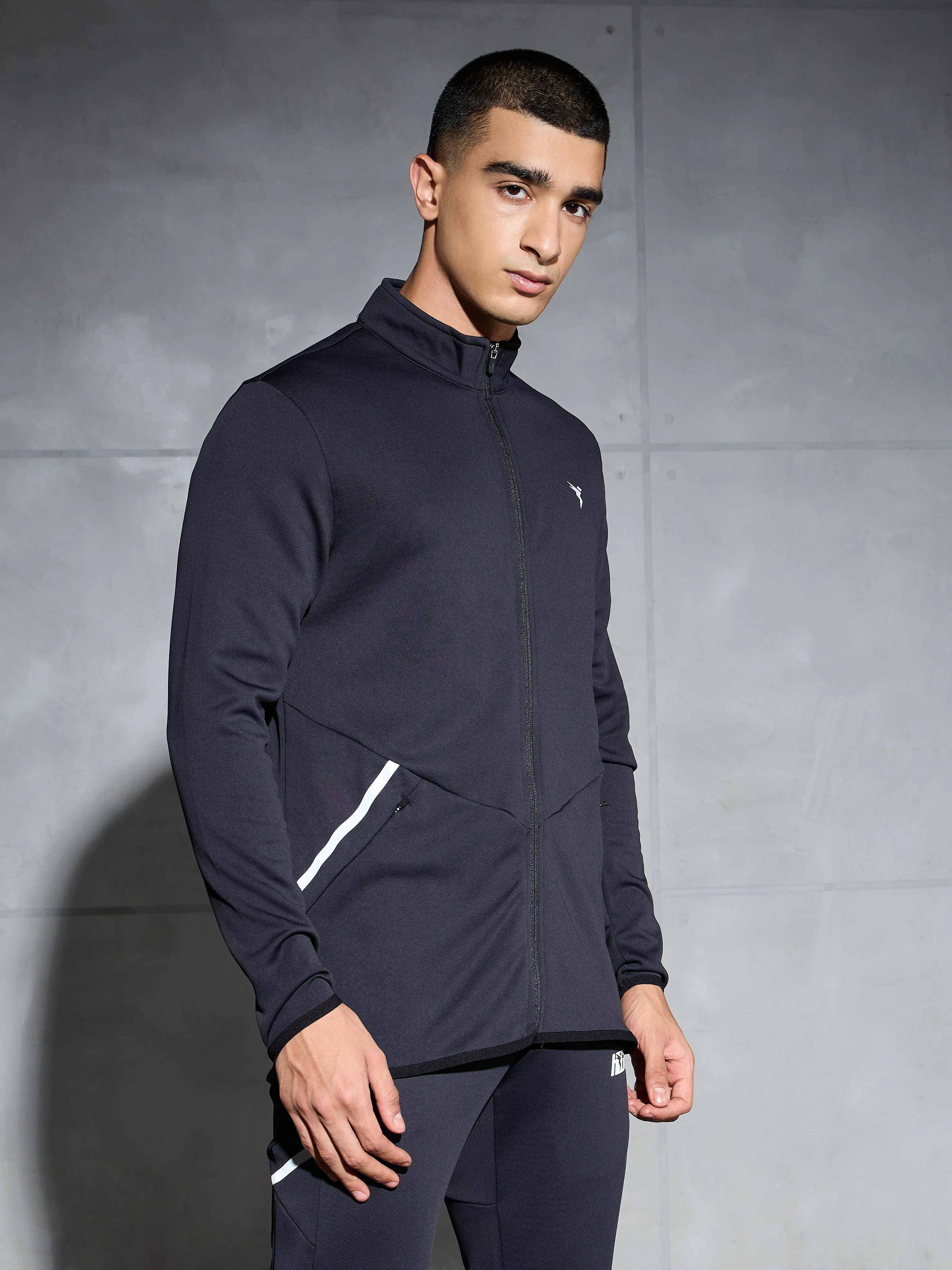 Men Solid Slim Fit Mock Neck Jacket with ELASTO PLUS - Image 4