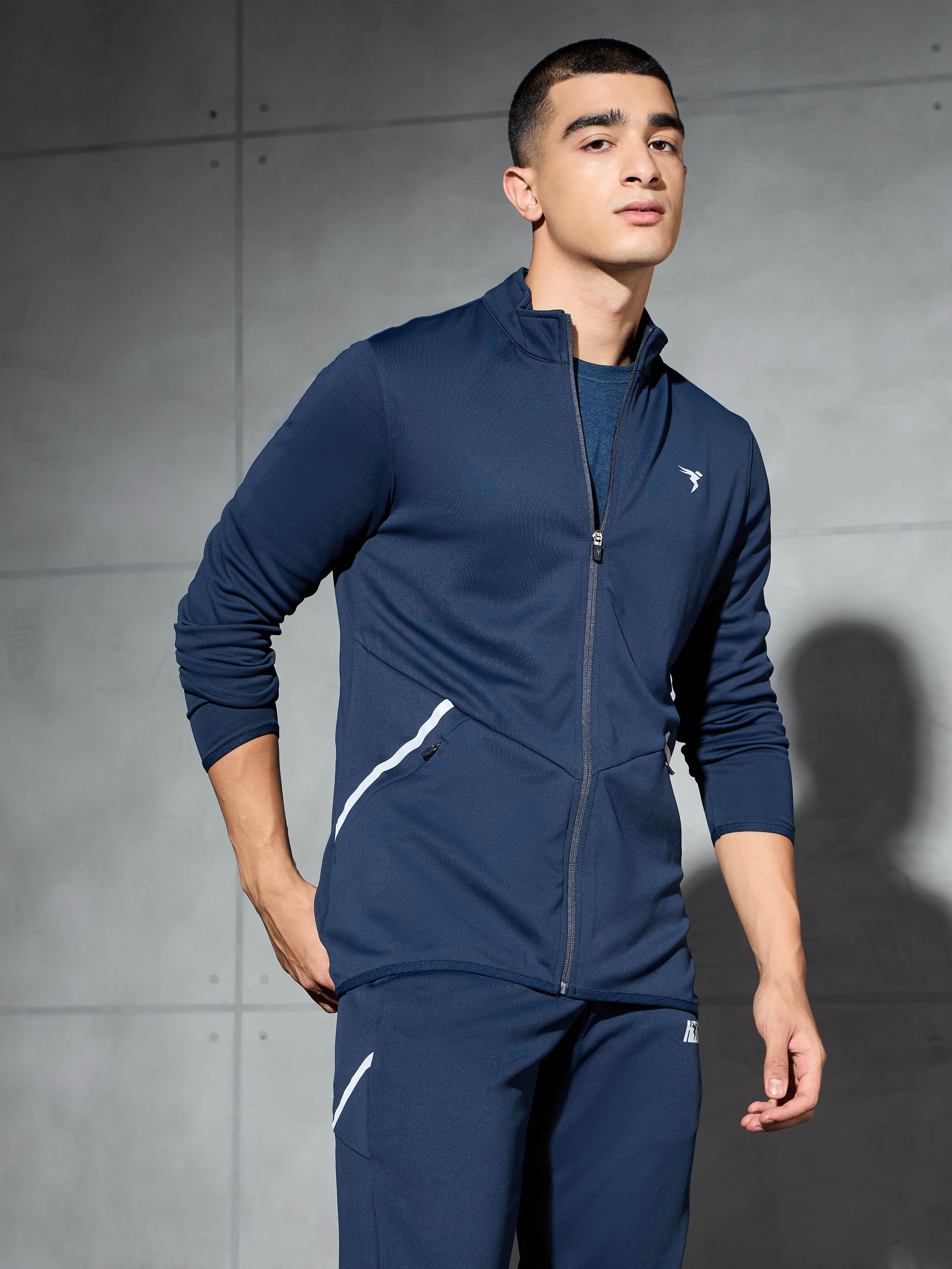 Men Solid Slim Fit Mock Neck Jacket with ELASTO PLUS - Image 3