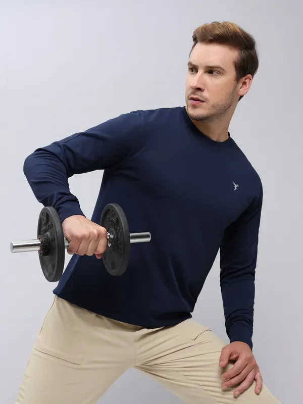 Men Solid Slim Fit Crew Neck T-shirt with ELASTO PLUS - Image 2