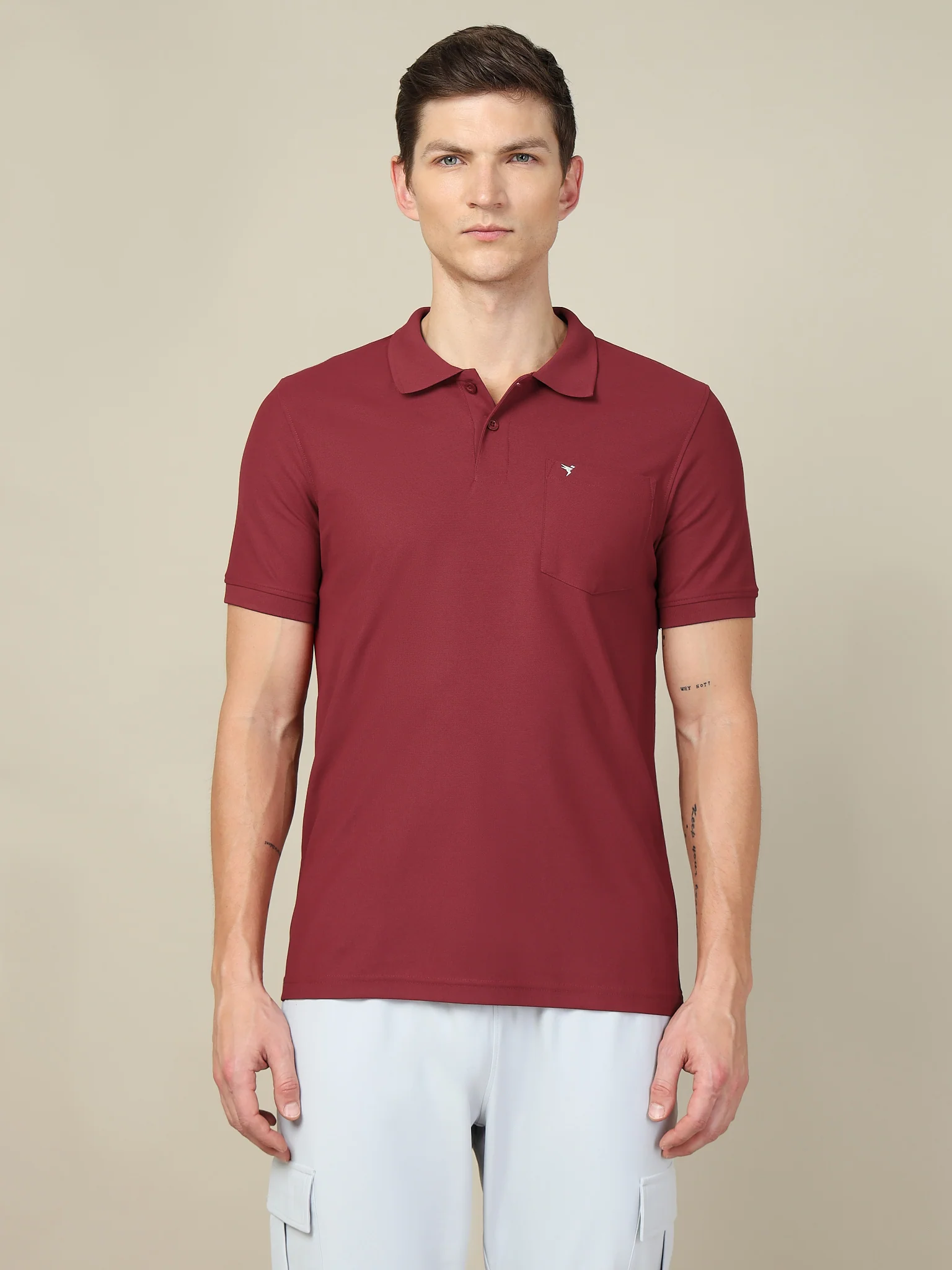 Men Solid Slim Fit Polo T-shirt with MATPIQ - Image 2