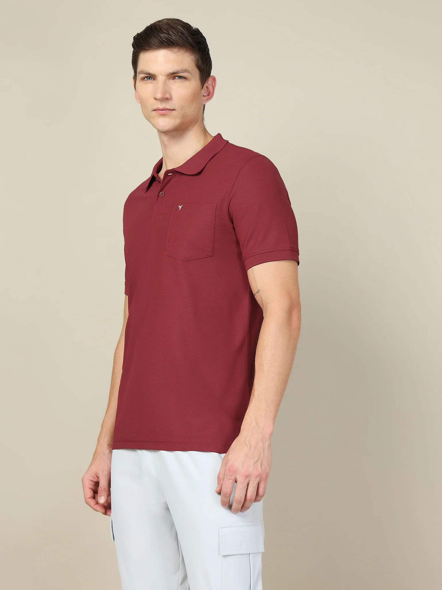 Men Solid Slim Fit Polo T-shirt with MATPIQ - Image 4