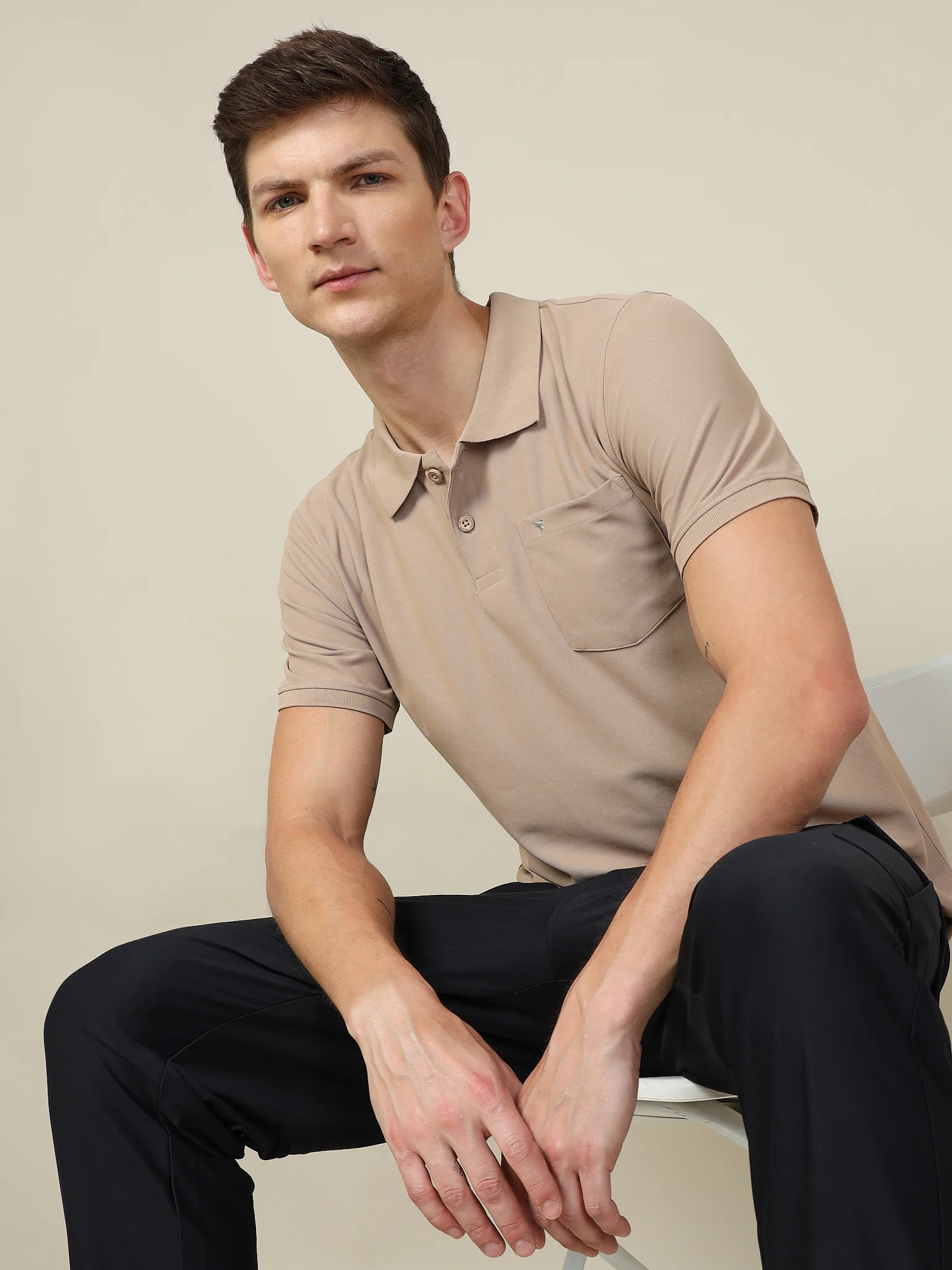 Men Solid Slim Fit Polo T-shirt with MATPIQ - Image 2
