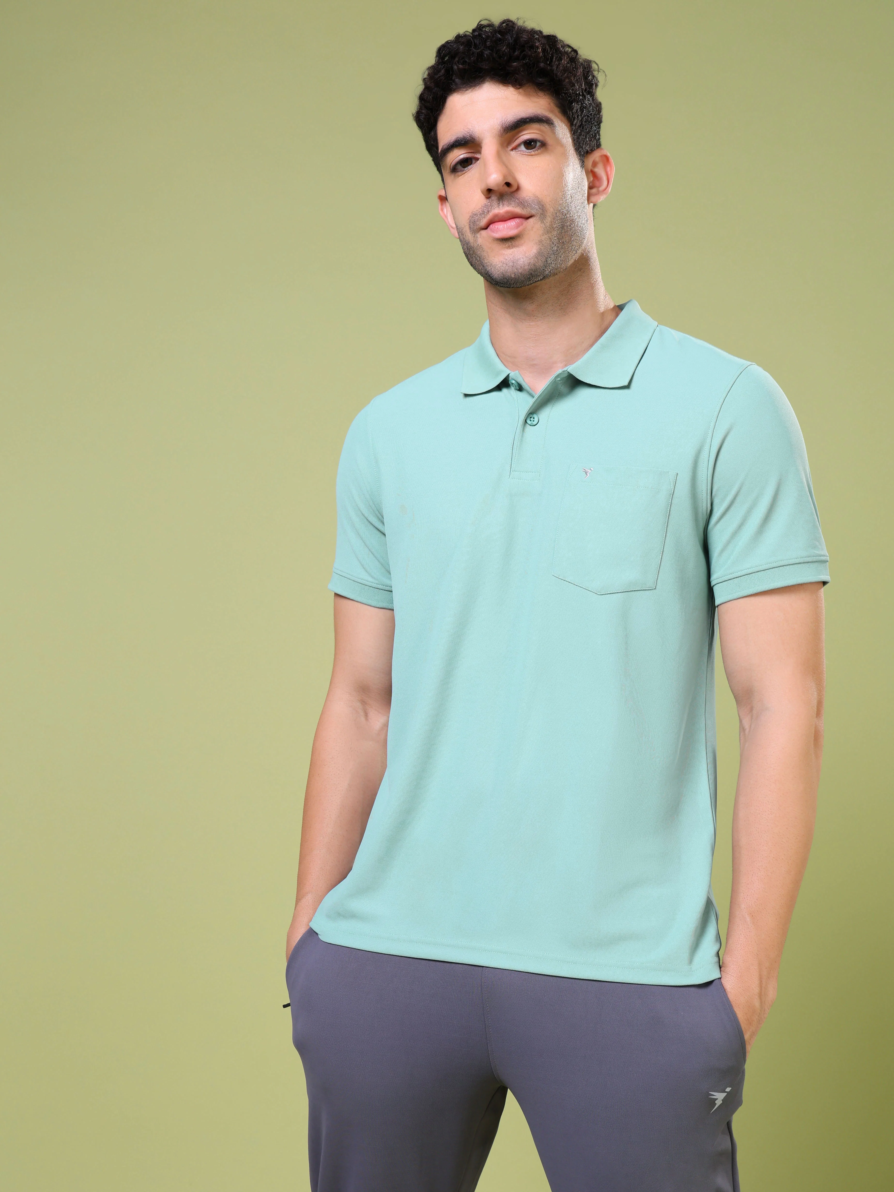 Men Solid Slim Fit Polo T-shirt with MATPIQ - Image 2