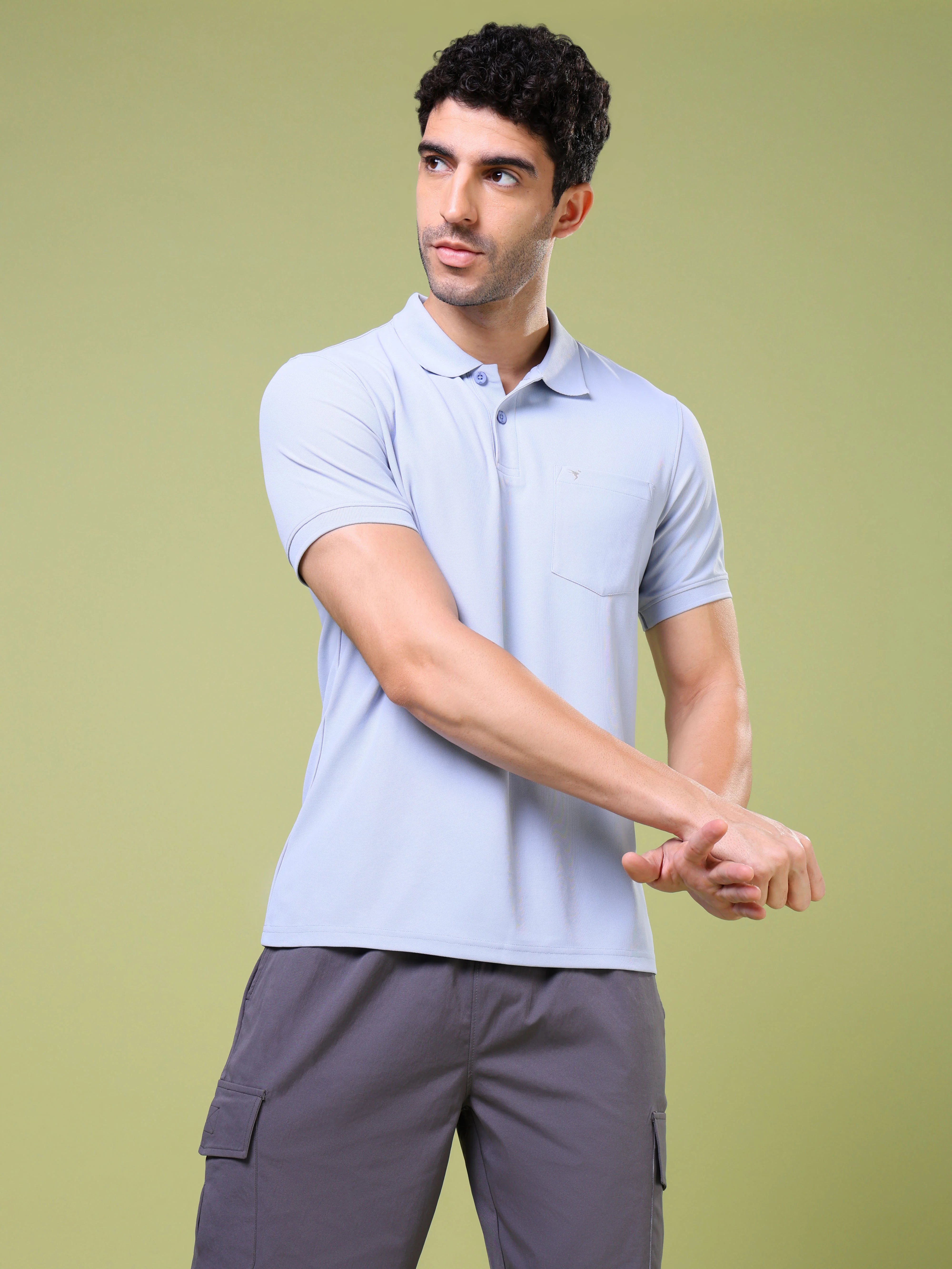 Men Solid Slim Fit Polo T-shirt with MATPIQ - Image 2