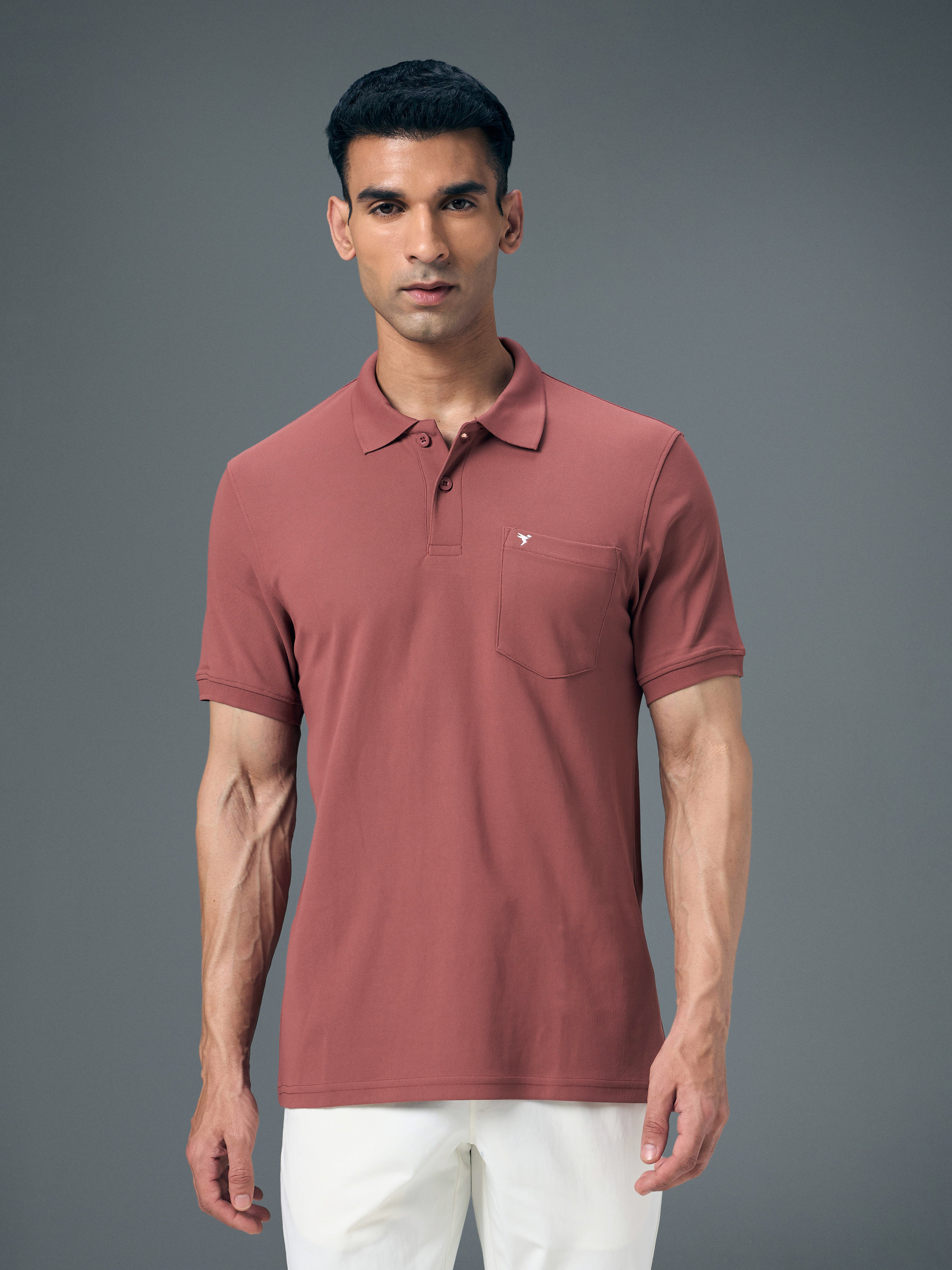 Men Solid Slim Fit Polo T-shirt with MATPIQ - Image 2