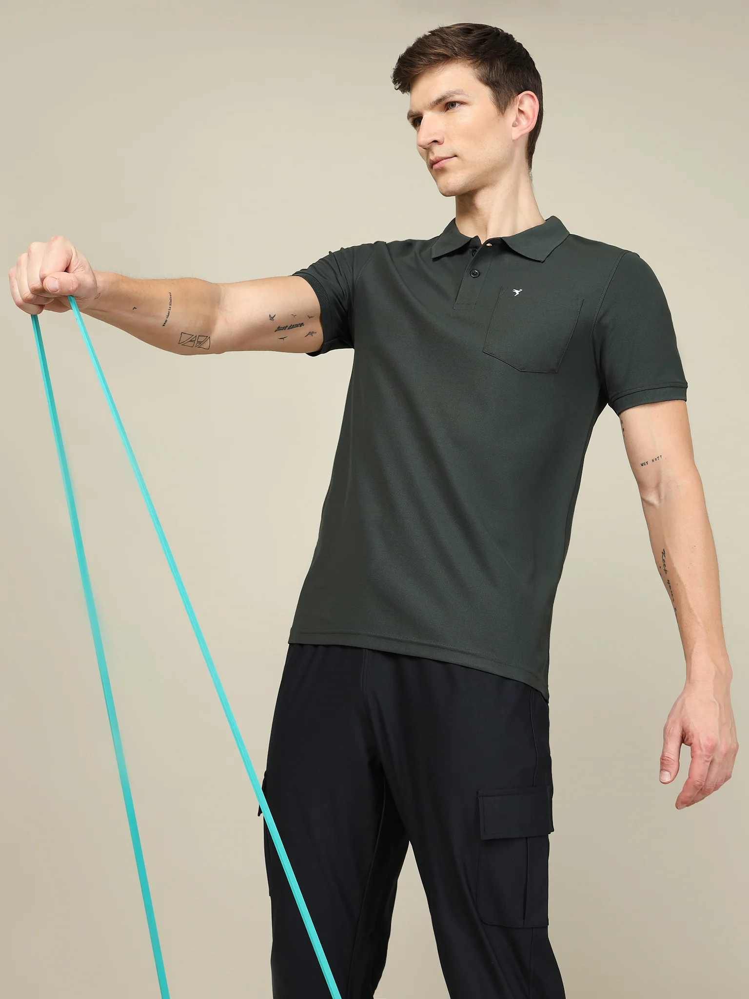Men Solid Slim Fit Polo T-shirt with MATPIQ - Image 2