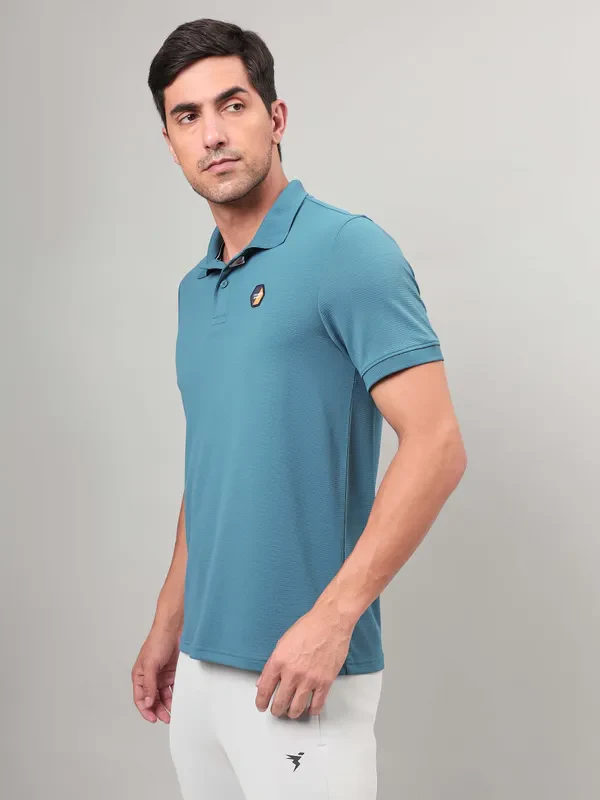 Men Self Design Slim Fit Polo T-shirt with MATPIQ - Image 4
