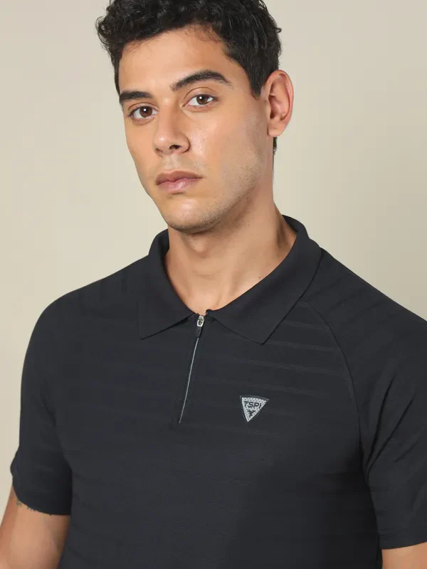 Men Self Design Regular Fit Polo T-shirt with MATPIQ - Image 6