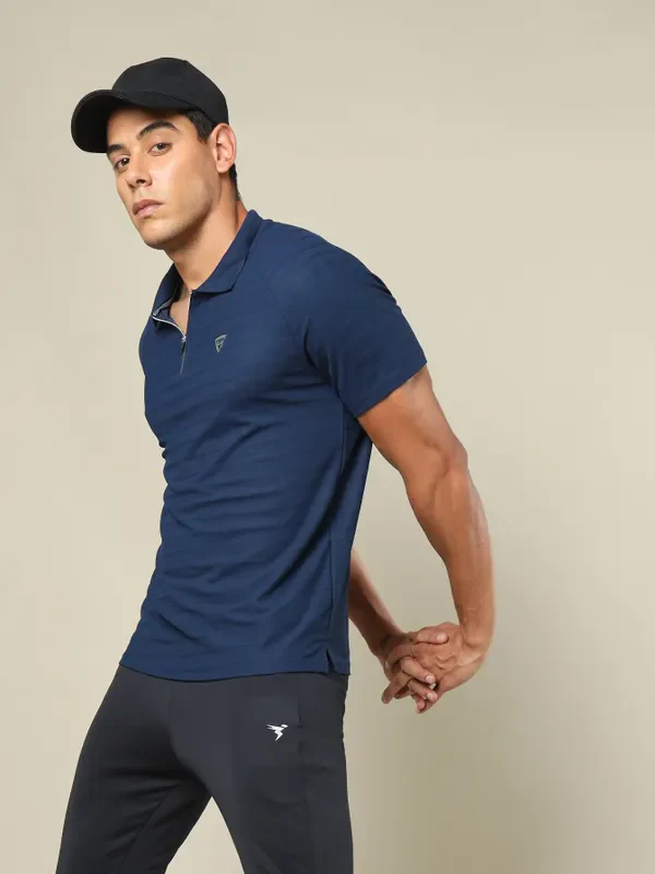 Men Self Design Regular Fit Polo T-shirt with MATPIQ - Image 2