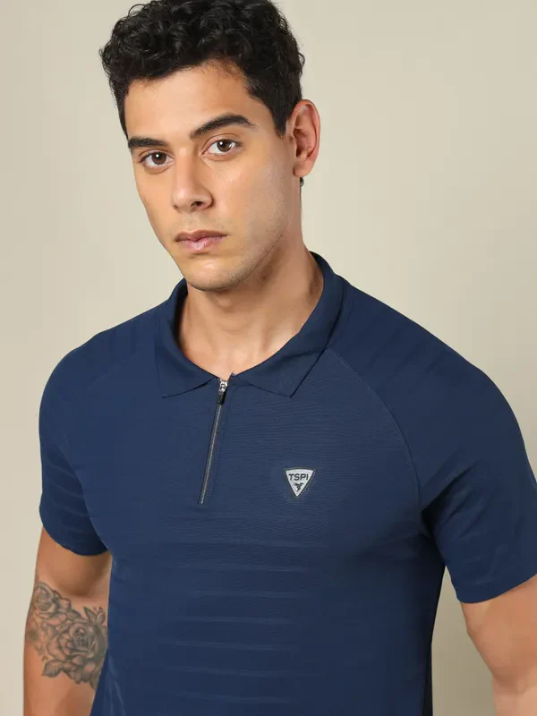 Men Self Design Regular Fit Polo T-shirt with MATPIQ - Image 6