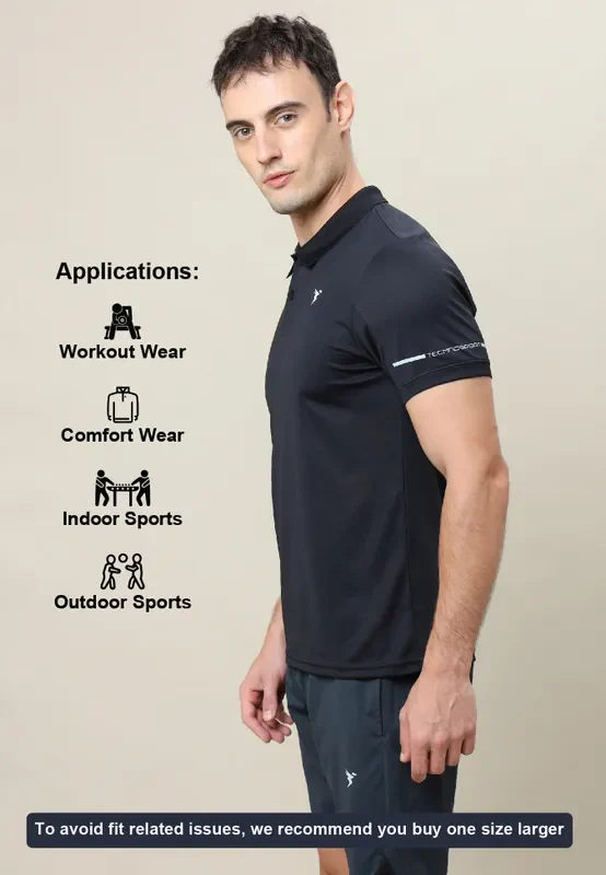 Men Solid Slim Fit Polo T-shirt with TECHNO COOL+ - Image 5