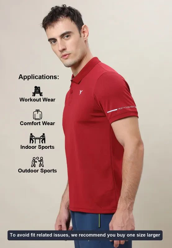 Men Solid Slim Fit Polo T-shirt with TECHNO COOL+ - Image 4