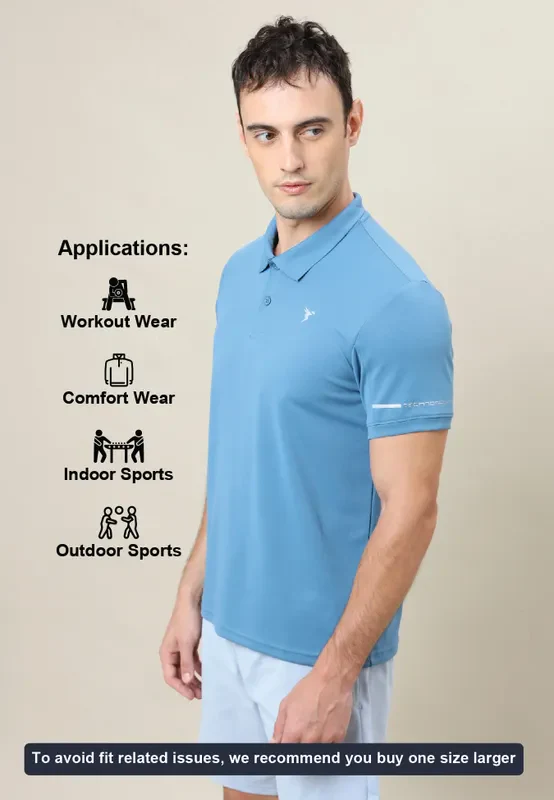 Men Solid Slim Fit Polo T-shirt with TECHNO COOL+ - Image 4
