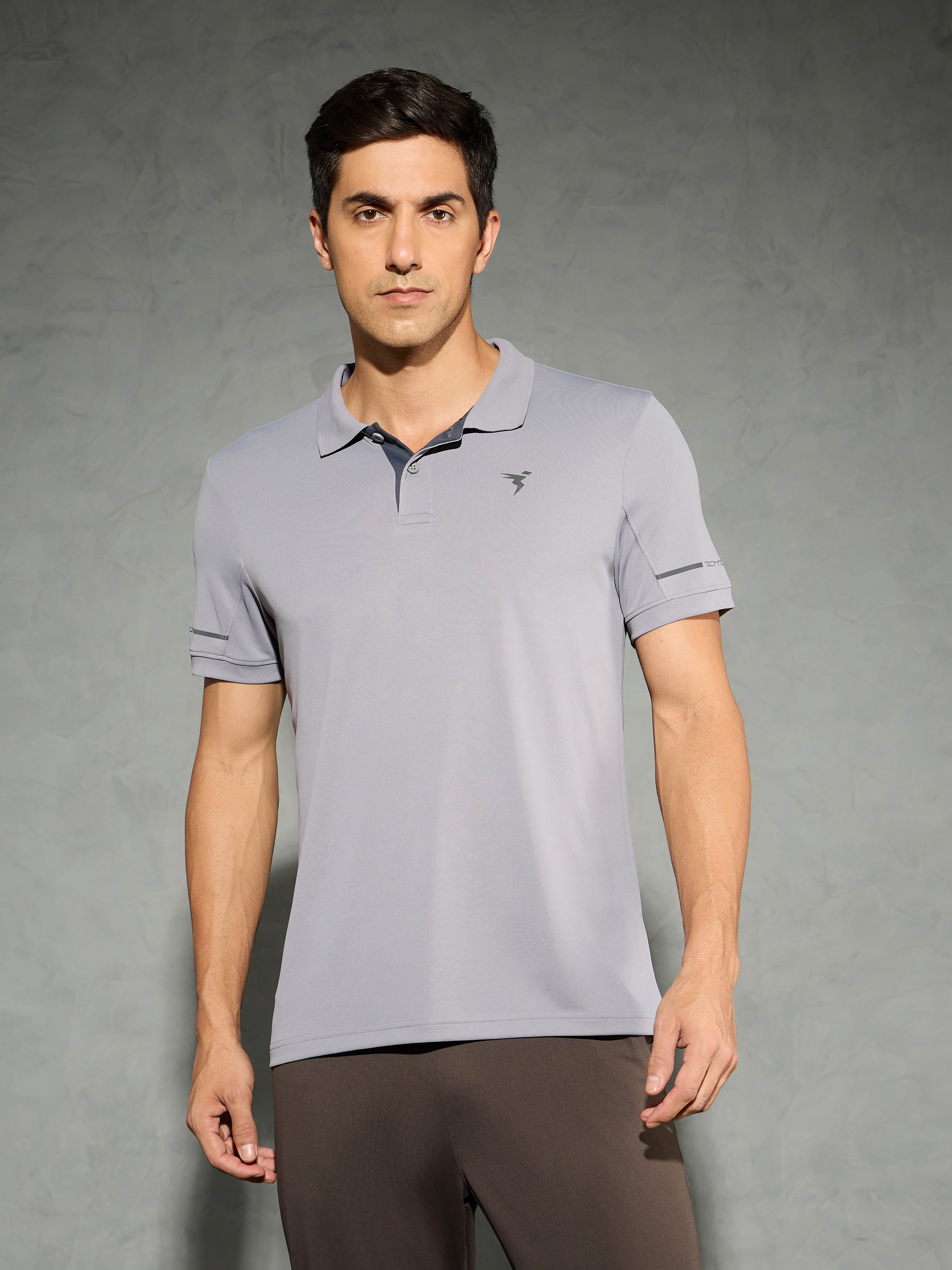 Men Solid Slim Fit Polo T-shirt with TECHNO COOL+ - Image 2
