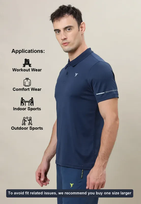 Men Solid Slim Fit Polo T-shirt with TECHNO COOL+ - Image 5