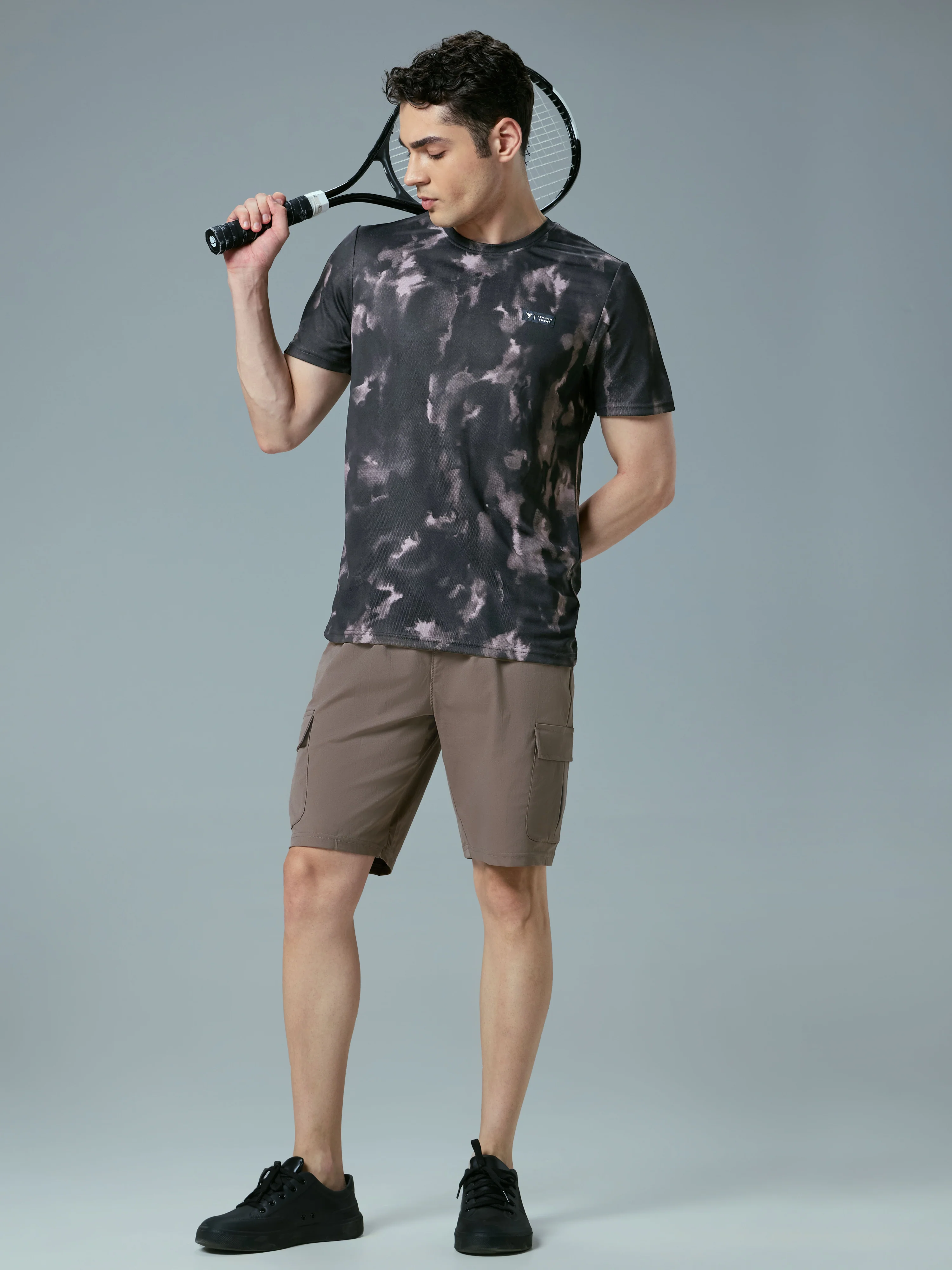 Men Abstract Print Slim Fit Crew Neck T-shirt with TECHNO COOL+ - Image 7