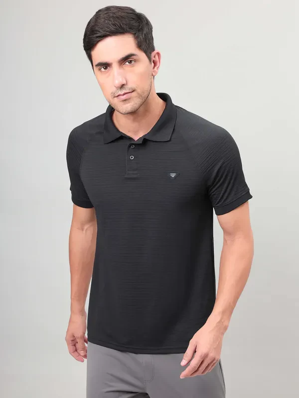 Men Self Design Slim Fit Polo T-shirt with MATPIQ
